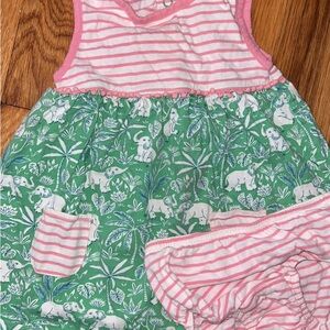 Baby Boden Pink and Green Elephant Dress